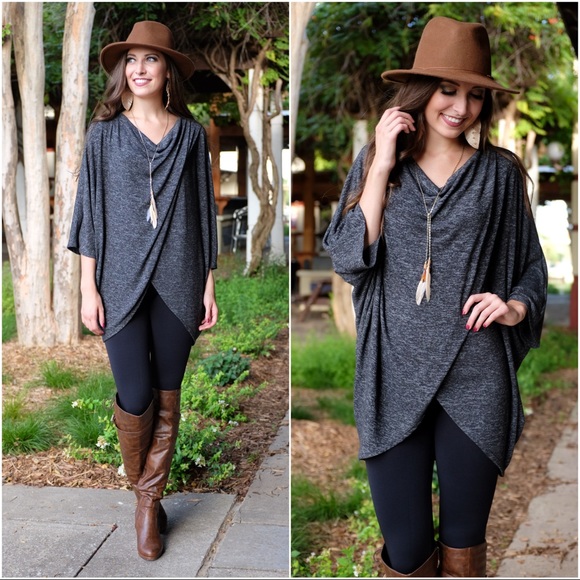 ⭐️Charcoal Gray Poncho Style Tunic ⭐️ - Picture 3 of 4